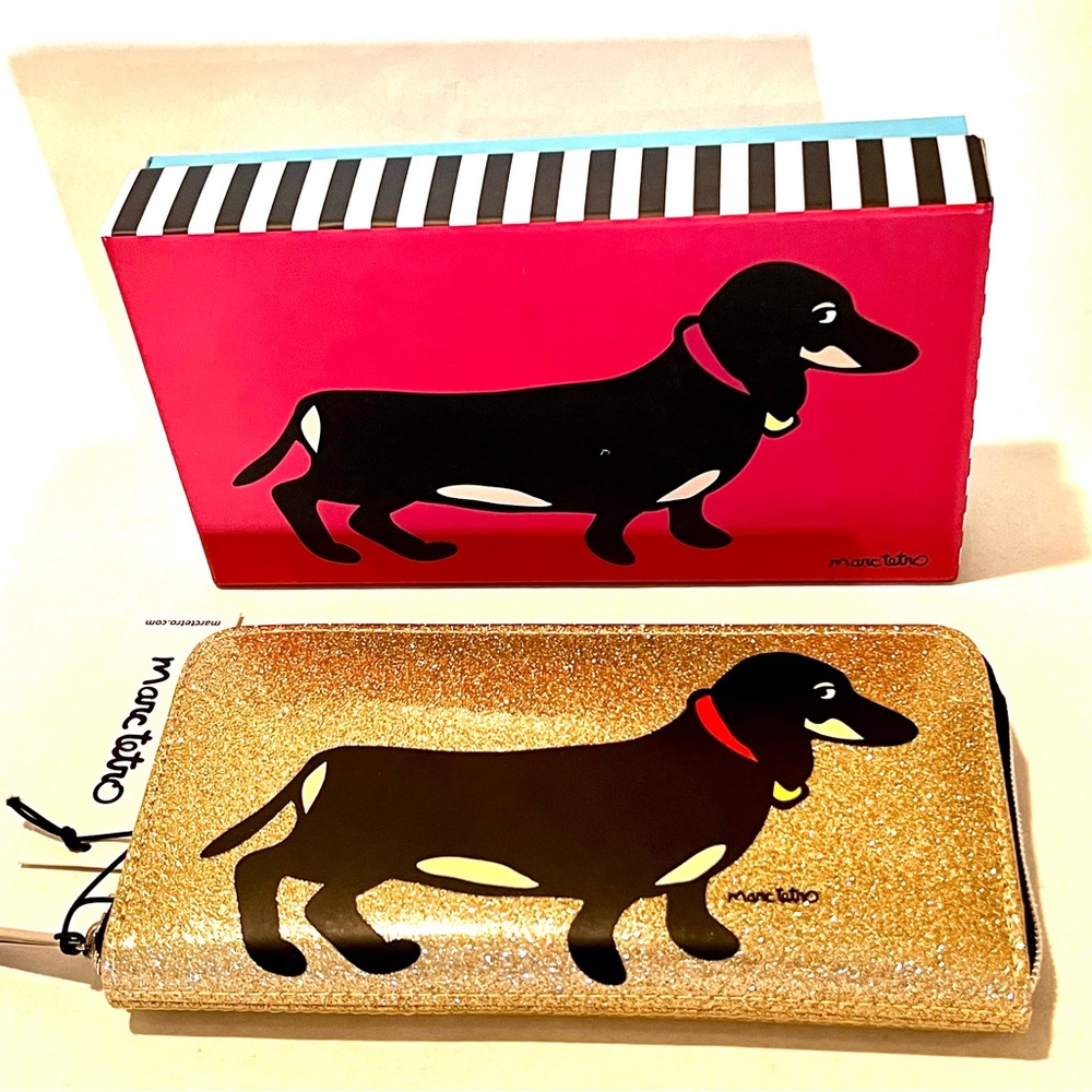 Marc Tetro Boxed Large Continental Zip Wallet Dachshund Gold/Black